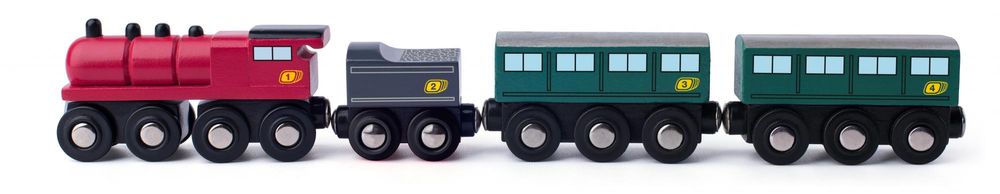 Woody Parná lokomotíva s uhlím a vagónmi